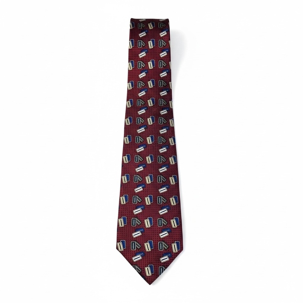 Hanover Square‎ Mens 100% Silk Burgundy Geometric Pattern Neck Tie